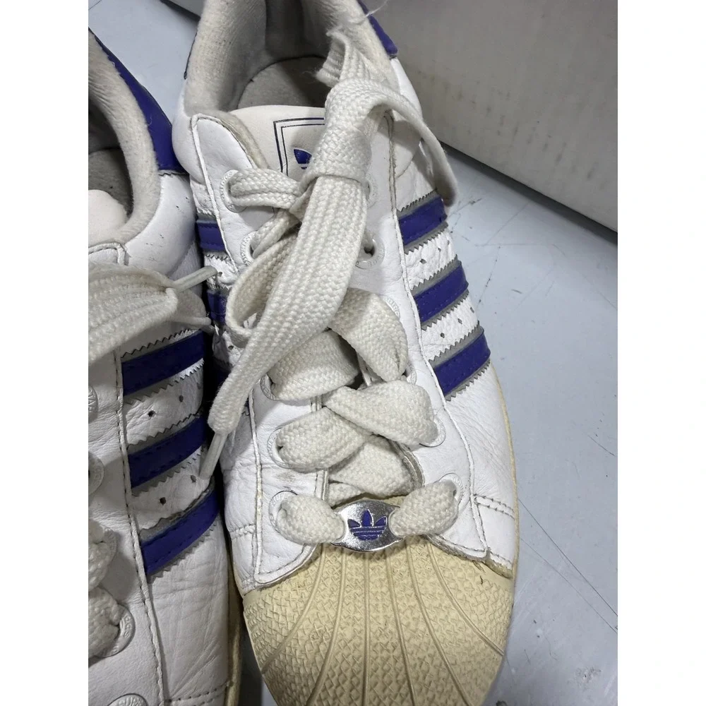 Vintage Adidas White Purple Shell Toe 90s Sneakers Athletic Shoes Size 6